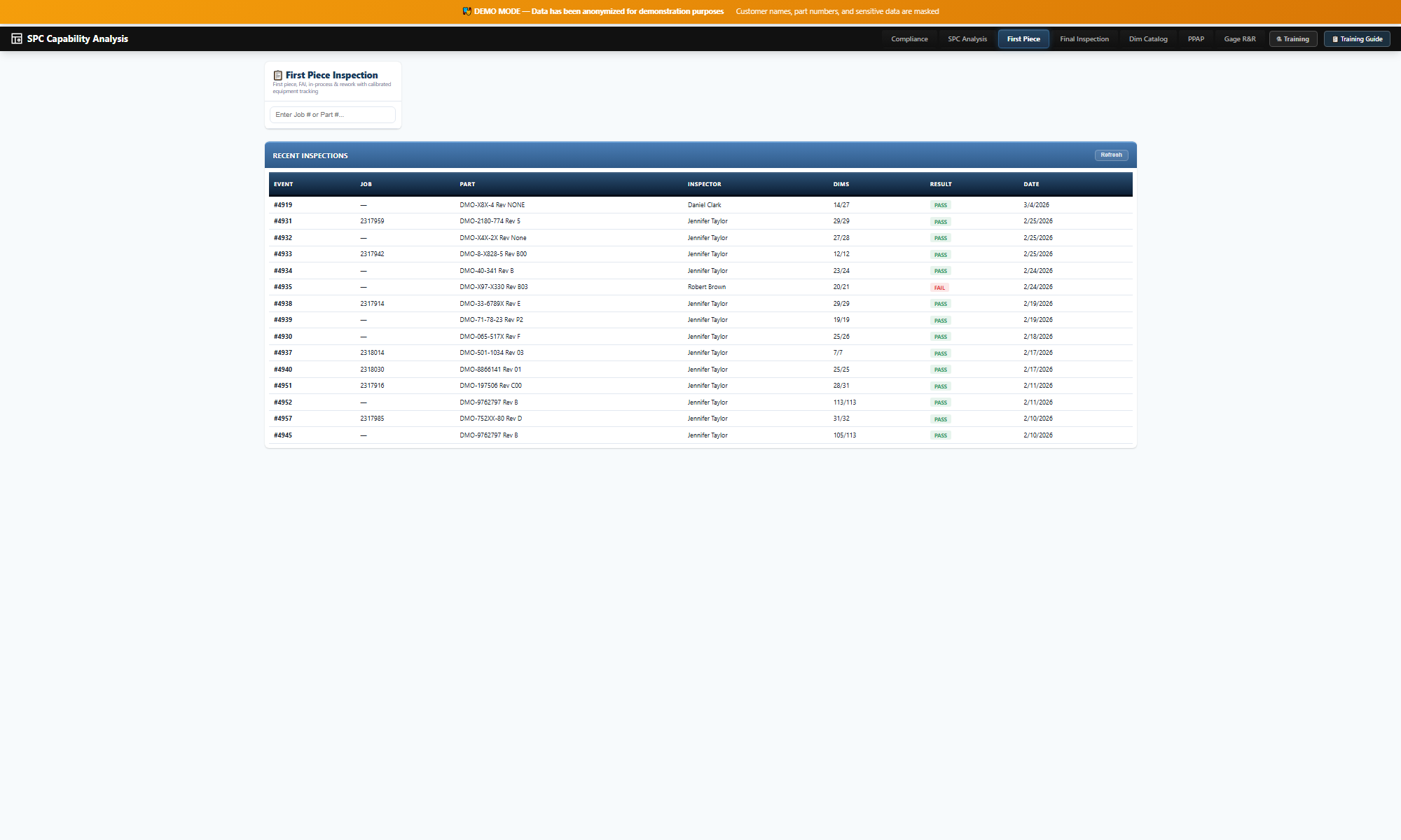 First Piece Inspection